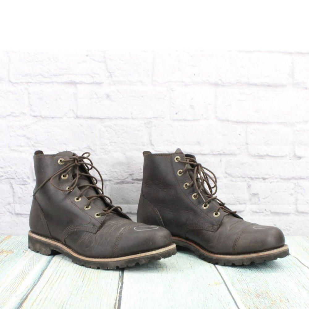 LL Bean Brown Leather Cap Toe Vibram Sole Casual Ankle Boots Size 11.5 Wide - Picture 3 of 9